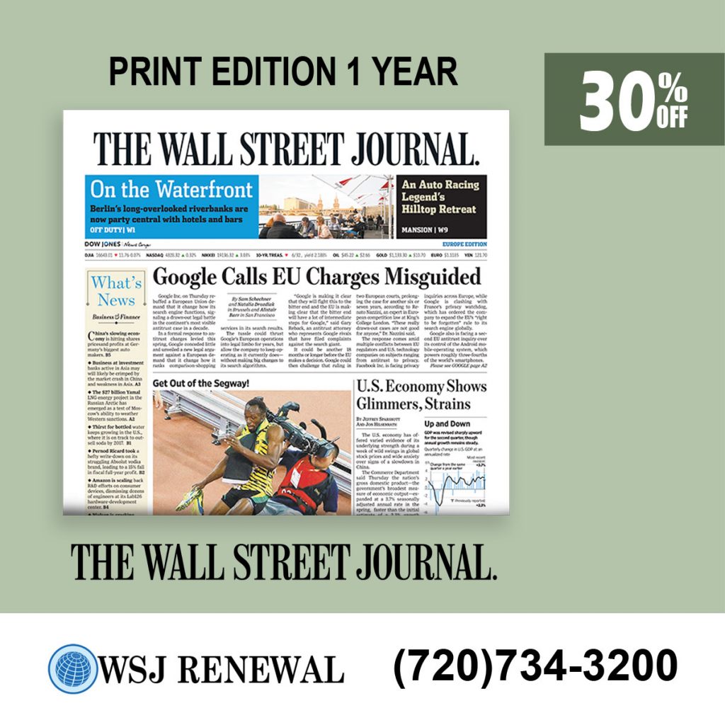Wall Street Journal Print Edition Subscription for One Year with a 30% Discount